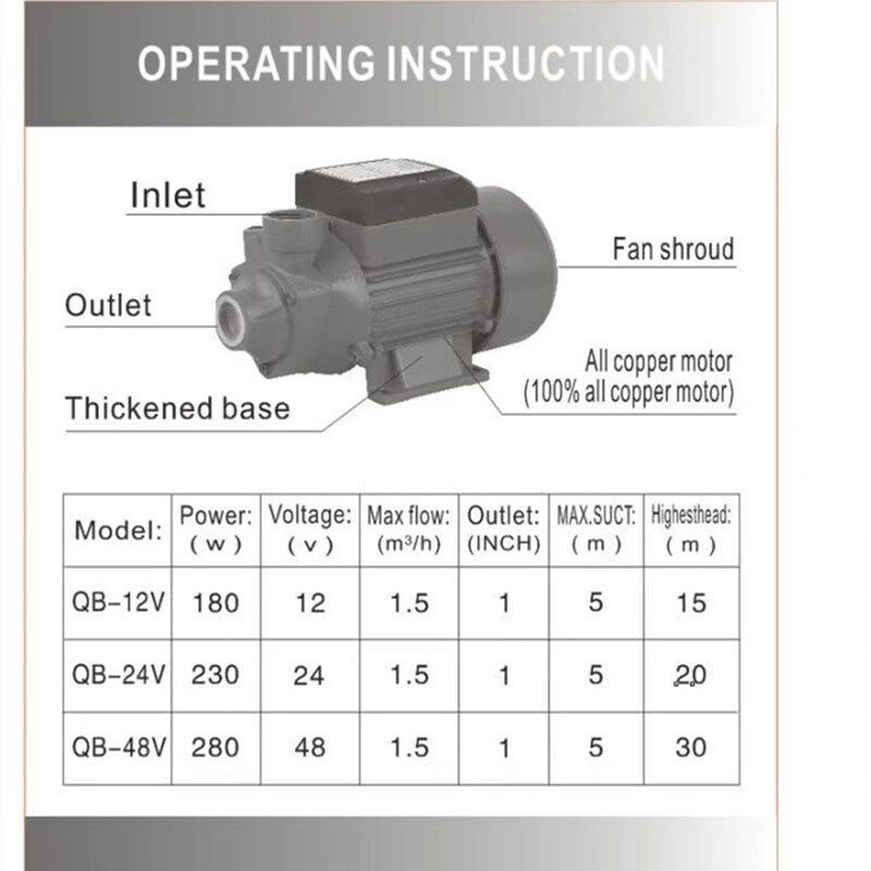 QB60 DC 볼텍스 자흡식 펌프, 대용량, 고양정력  - Solar Irrigation Pump 12V 리뷰 및 가격
