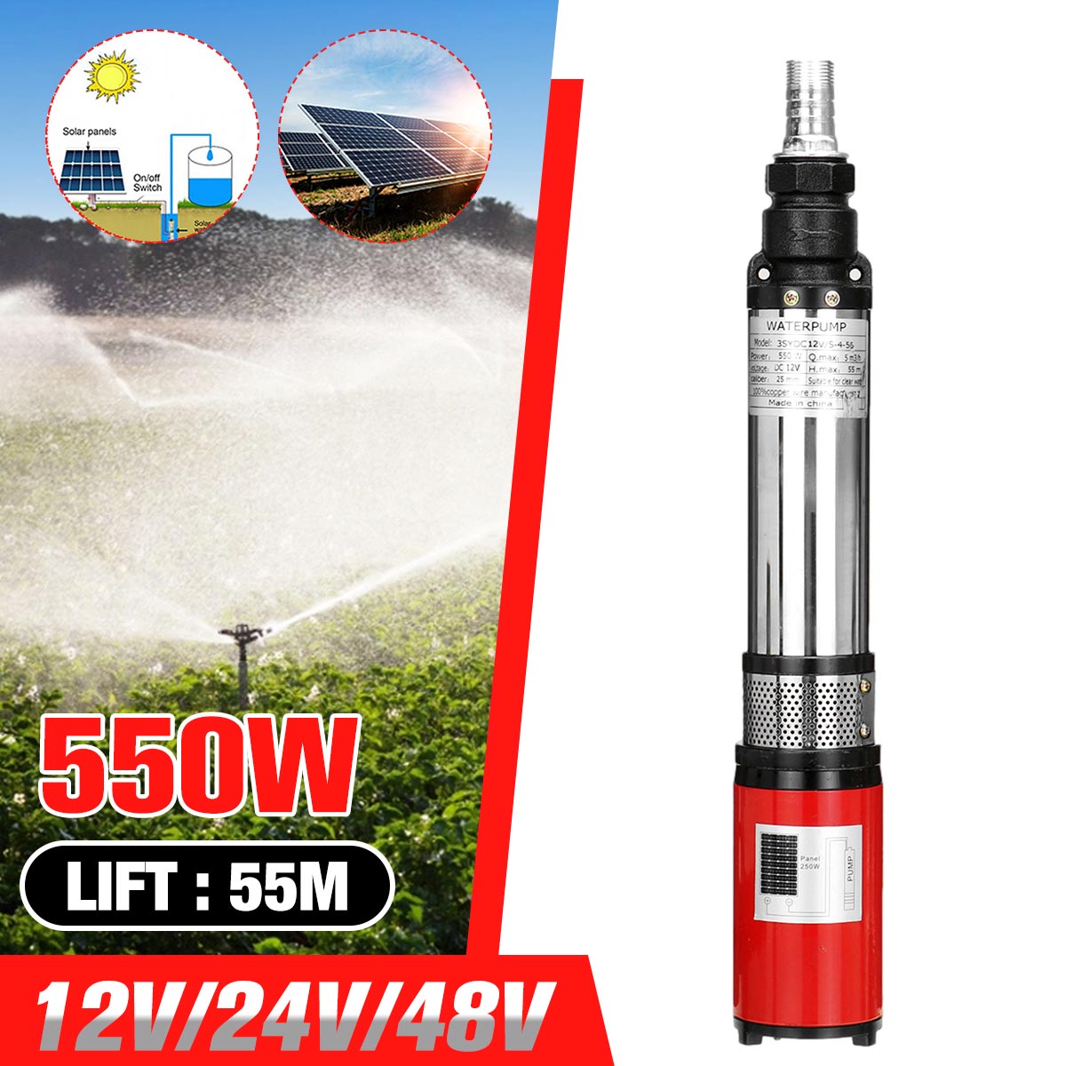 550W 12V 24V 48V 고압 55m 수중 펌프  - Solar Irrigation Pump 12V 리뷰 및 가격